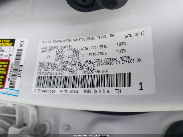 5TFAX5GNXLX169601 Toyota Tacoma Sr5