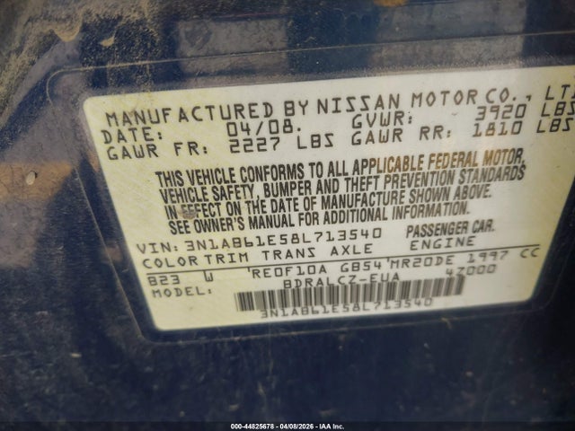 2008 NISSAN SENTRA 3N1AB61E58L713540 Photo 8