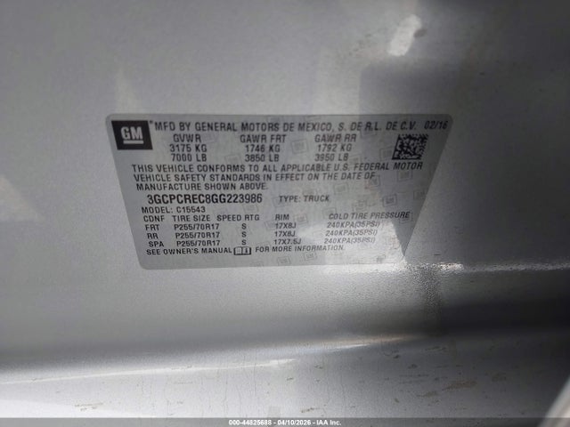 3GCPCREC8GG223986 Chevrolet Silverado 1500 1lt