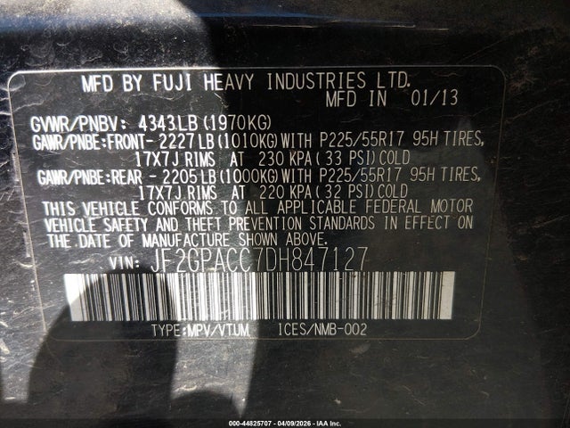 44825707 :رقم المزاد ، JF2GPACC7DH847127 vin ، 2013 Subaru Xv Crosstrek 2.0i Premium مزاد بيع
