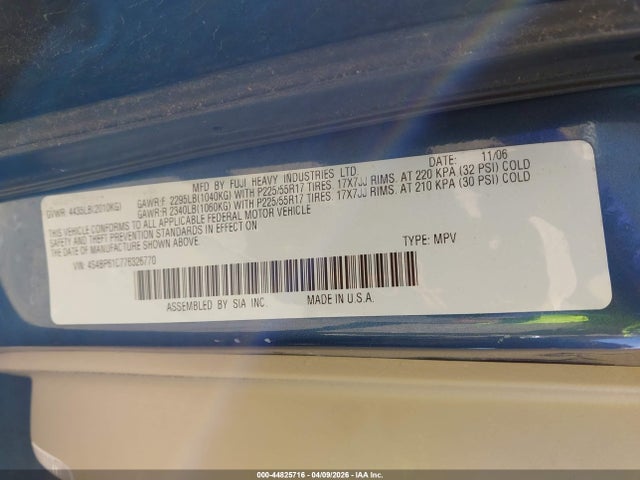 Продаж на аукціоні авто 2007 Subaru Outback 2.5i, vin: 4S4BP61C776326770, номер лоту: 44825716