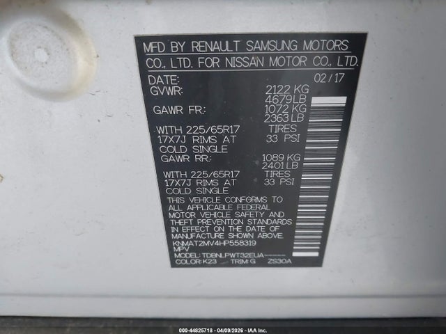 KNMAT2MV4HP558319 Nissan ROGUE S