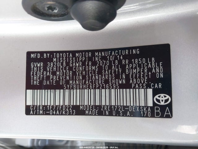 5YFBURHE6FP216595 Toyota Corolla S Plus