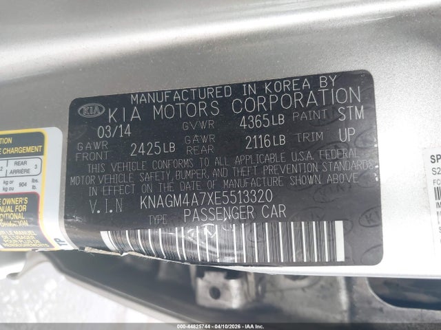 Aukcja sprzedaży 2014 Kia Optima Lx, vin: KNAGM4A7XE5513320, numer aukcji: 44825744