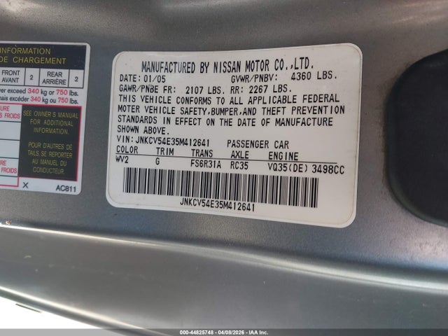 Aukcja sprzedaży 2005 Infiniti G35, vin: JNKCV54E35M412641, numer aukcji: 44825748