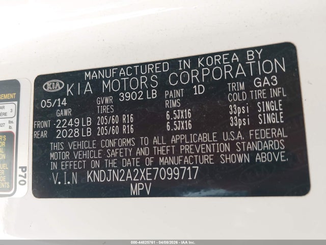 Продажа на аукционе авто 2014 Kia Soul, vin: KNDJN2A2XE7099717, номер лота: 44825761