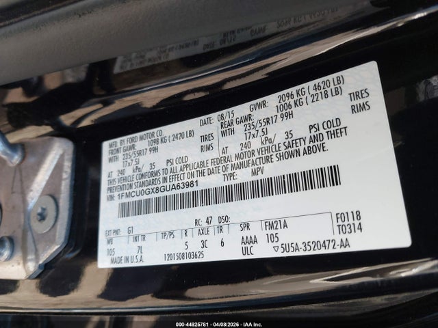 Продажа на аукционе авто 2016 Ford Escape Se, vin: 1FMCU0GX8GUA63981, номер лота: 44825781