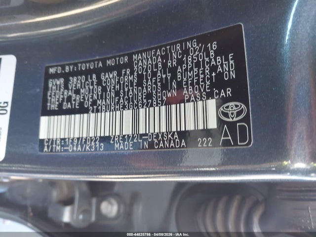 2016 TOYOTA COROLLA 2T1BURHE3GC627857 Photo 8