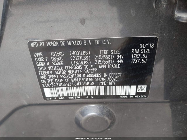 3CZRU5H31JM715658 Honda HR-V LX