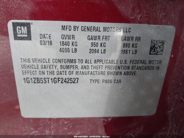 Aukcja sprzedaży 2016 Chevrolet Malibu Ls, vin: 1G1ZB5ST1GF242527, numer aukcji: 44825800