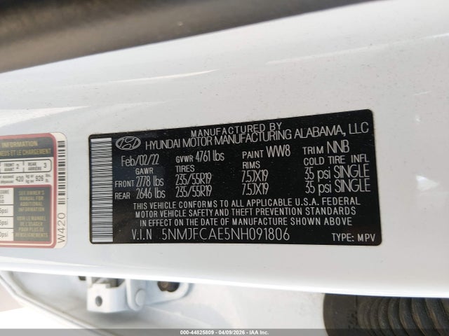 Продаж на аукціоні авто 2022 Hyundai Tucson Sel, vin: 5NMJFCAE5NH091806, номер лоту: 44825809