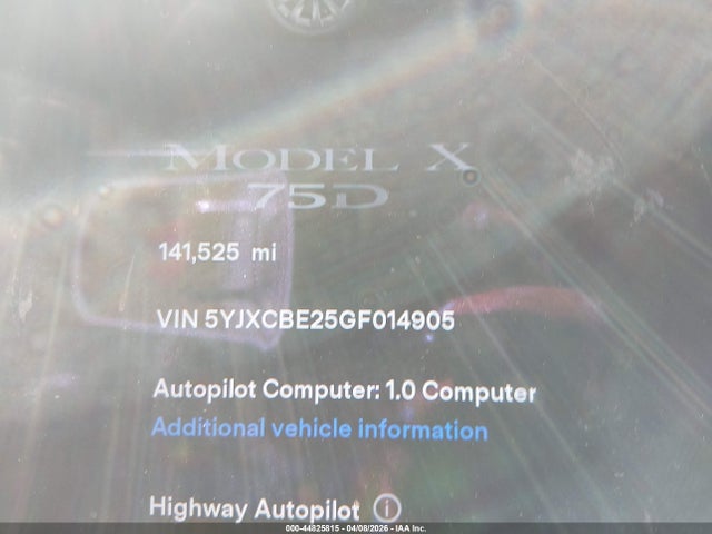 Продаж на аукціоні авто 2016 Tesla Model X 60d/70d/75d/90d/p100d, vin: 5YJXCBE25GF014905, номер лоту: 44825815