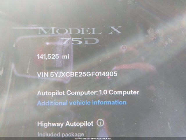 Продаж на аукціоні авто 2016 Tesla Model X 60d/70d/75d/90d/p100d, vin: 5YJXCBE25GF014905, номер лоту: 44825815