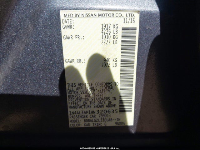 Nissan Altima 2.5 S 2017 1N4AL3AP1HN320635 Image 9