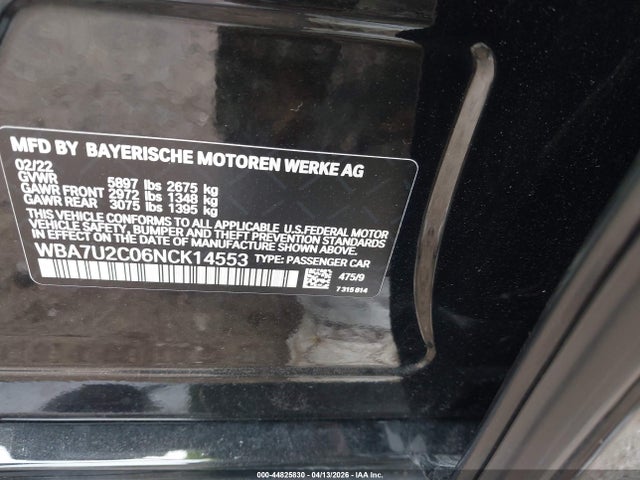 Продажа на аукционе авто 2022 Bmw 750 I Xdrive, vin: WBA7U2C06NCK14553, номер лота: 44825830