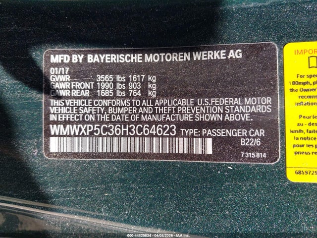 Продажа на аукционе авто 2017 Mini Hardtop Cooper, vin: WMWXP5C36H3C64623, номер лота: 44825834