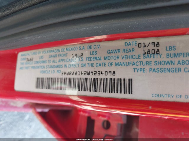44825857 :رقم المزاد ، 3VWRA81H2WM234098 vin ، 1998 Volkswagen Jetta Gl مزاد بيع