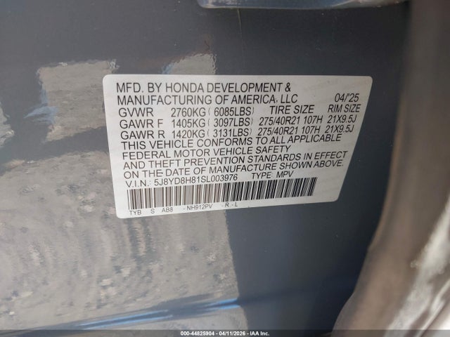 Продажа на аукционе авто 2025 Acura Mdx Type S Advance Package, vin: 5J8YD8H81SL003976, номер лота: 44825904