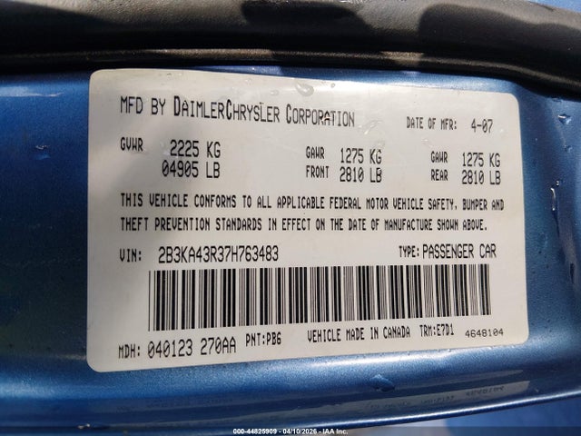 Продажа на аукционе авто 2007 Dodge Charger, vin: 2B3KA43R37H763483, номер лота: 44825909