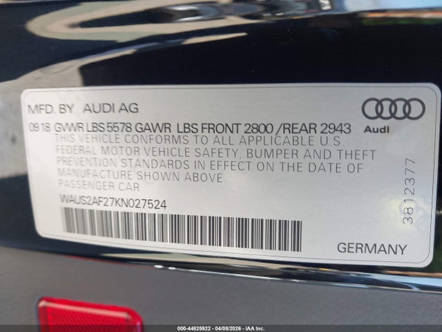 2019 AUDI A7 WAUS2AF27KN027524 Photo 8