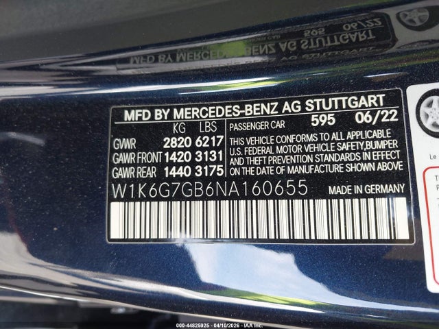 W1K6G7GB6NA160655 Mercedes-Benz S 580 4matic
