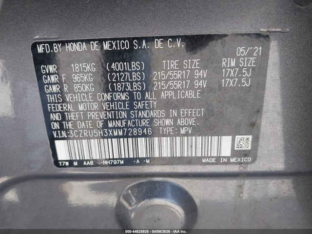 Продаж на аукціоні авто 2021 Honda Hr-v 2wd Lx, vin: 3CZRU5H3XMM728946, номер лоту: 44825928