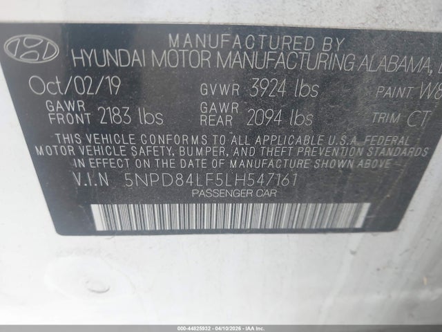 2020 Hyundai Elantra Sel მანქანა იყიდება აუქციონზე, vin: 5NPD84LF5LH547161, აუქციონის ნომერი: 44825932