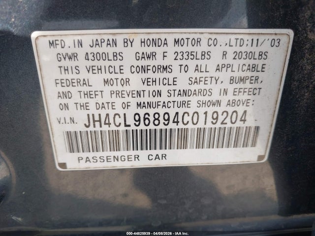 44825939 :رقم المزاد ، JH4CL96894C019204 vin ، 2004 Acura Tsx مزاد بيع
