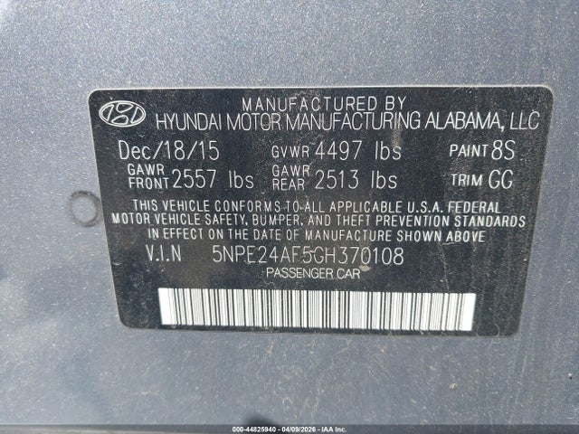 Aukcja sprzedaży 2016 Hyundai Sonata Se, vin: 5NPE24AF5GH370108, numer aukcji: 44825940