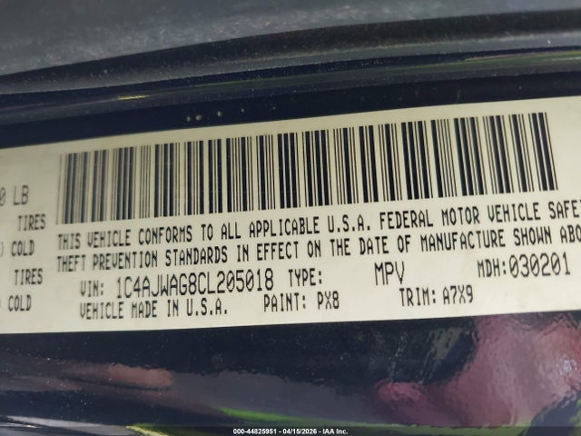 Aukcja sprzedaży 2012 Jeep Wrangler Sport, vin: 1C4AJWAG8CL205018, numer aukcji: 44825951