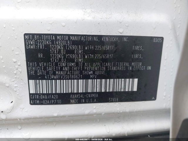 Aukcja sprzedaży 2025 Toyota Rav4 Hybrid Xle, vin: 4T3RWRFV3SU180621, numer aukcji: 44825971