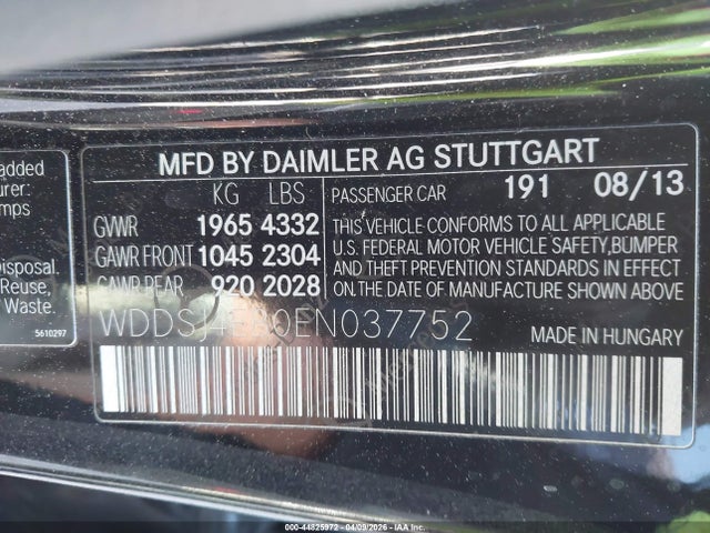 Продажа на аукционе авто 2014 Mercedes-benz Cla 250, vin: WDDSJ4EB0EN037752, номер лота: 44825972