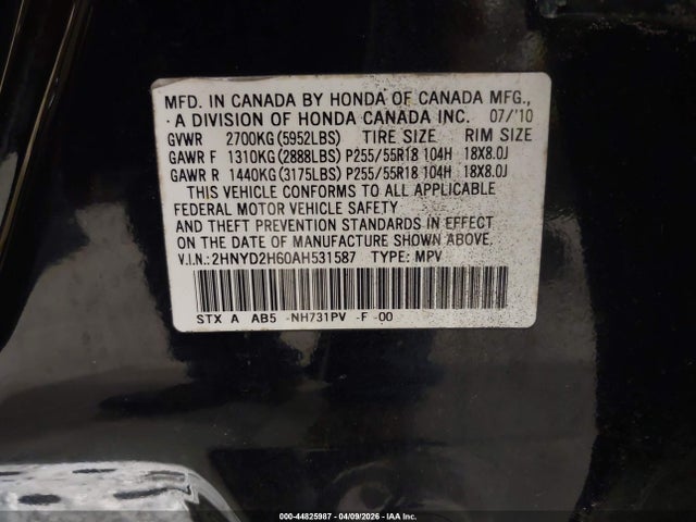 Aukcja sprzedaży 2010 Acura Mdx Technology Package, vin: 2HNYD2H60AH531587, numer aukcji: 44825987