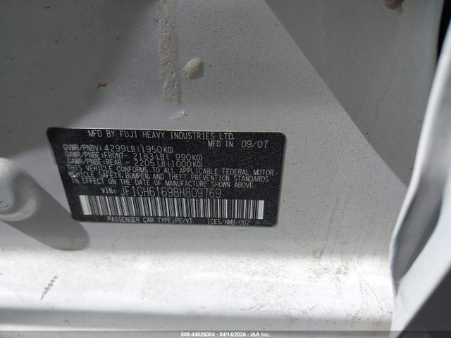 44826004 :رقم المزاد ، JF1GH61698H809769 vin ، 2008 Subaru Impreza 2.5i مزاد بيع