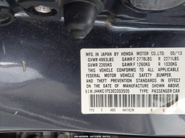 44826006 :رقم المزاد ، JH4KC1F53EC003505 vin ، 2014 Acura Rlx مزاد بيع