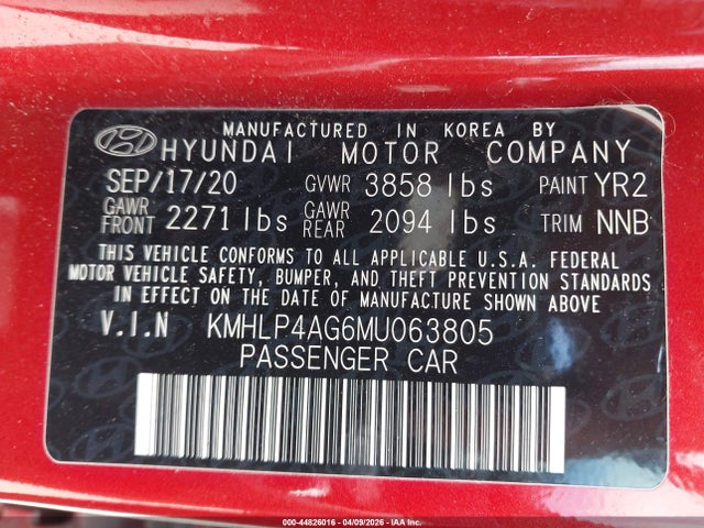 2021 Hyundai Elantra Limited მანქანა იყიდება აუქციონზე, vin: KMHLP4AG6MU063805, აუქციონის ნომერი: 44826016