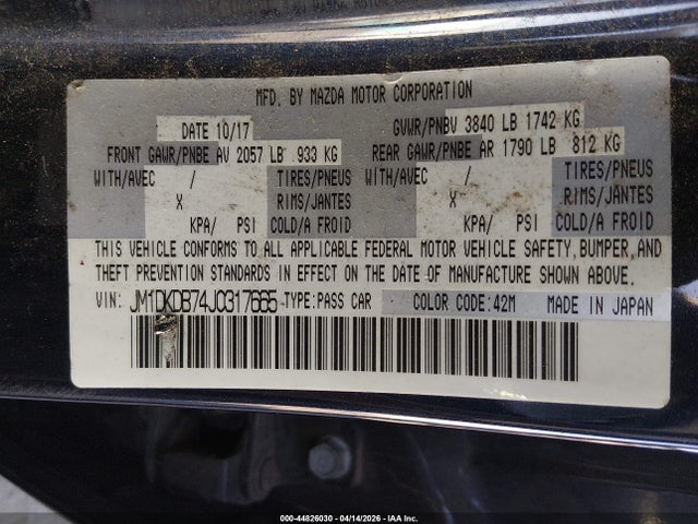 44826030 :رقم المزاد ، JM1DKDB74J0317665 vin ، 2018 Mazda Cx-3 Sport مزاد بيع