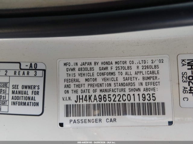 44826165 :رقم المزاد ، JH4KA96522C011935 vin ، 2002 Acura Rl 3.5 مزاد بيع
