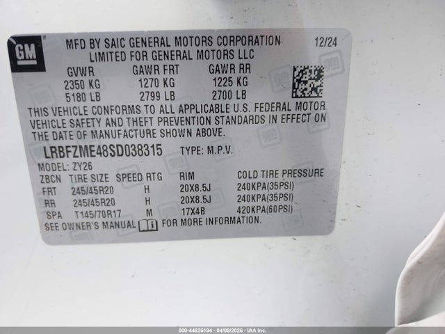 44826194 :رقم المزاد ، LRBFZME48SD038315 vin ، 2025 Buick Envision Avenir Awd مزاد بيع