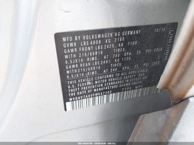 2015 VOLKSWAGEN TIGUAN WVGAV7AX0FW547202 Photo 8