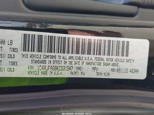 44826256 :رقم المزاد ، 1C4RJFAG8KC531547 vin ، 2019 Jeep Grand Cherokee Altitude 4x4 مزاد بيع