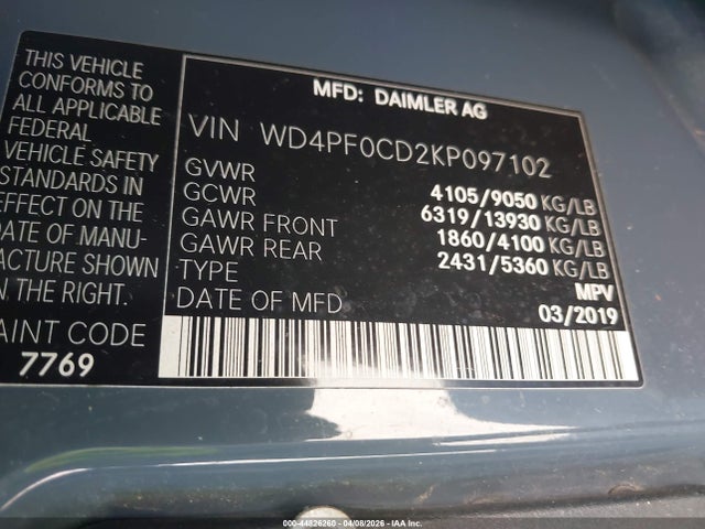 2019 MERCEDES-BENZ SPRINTER 2500 WD4PF0CD2KP097102 Photo 8