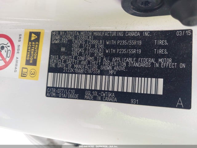 Продажа на аукционе авто 2015 Lexus Rx 350, vin: 2T2ZK1BA8FC187558, номер лота: 44826265