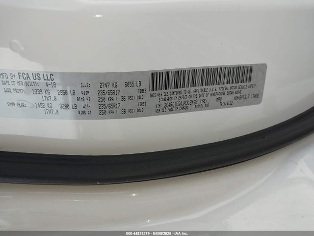 2018 Chrysler Pacifica Touring L Plus მანქანა იყიდება აუქციონზე, vin: 2C4RC1EG4JR312422, აუქციონის ნომერი: 44826279