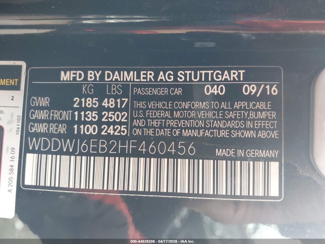44826306 :رقم المزاد ، WDDWJ6EB2HF460456 vin ، 2017 Mercedes-benz Amg C 43 4matic مزاد بيع