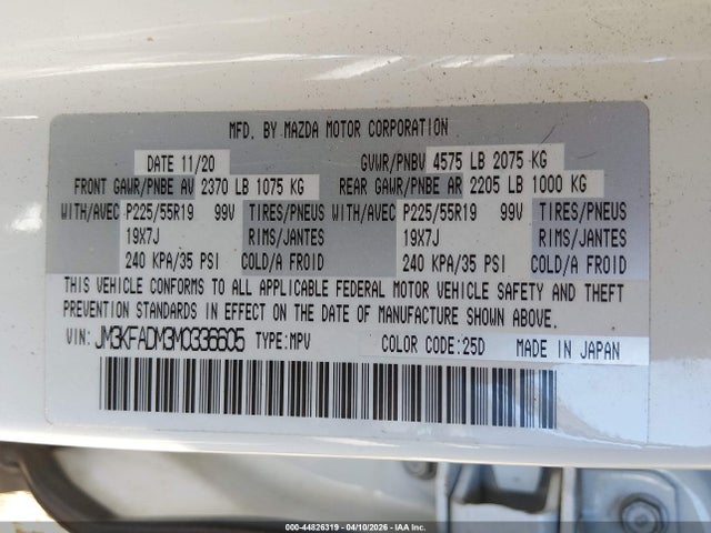 44826319 :رقم المزاد ، JM3KFADM3M0336605 vin ، 2021 Mazda Cx-5 Grand Touring مزاد بيع