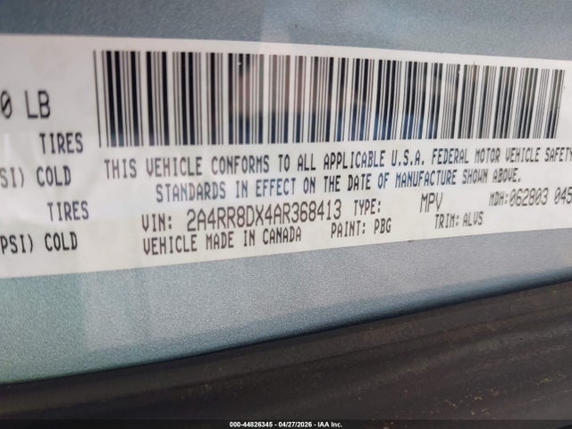 Продажа на аукционе авто 2010 Chrysler Town & Country Touring Plus, vin: 2A4RR8DX4AR368413, номер лота: 44826345