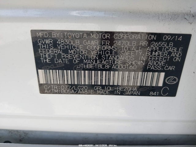 Aukcja sprzedaży 2015 Lexus Gs 350, vin: JTHBE1BL8FA000160, numer aukcji: 44826351