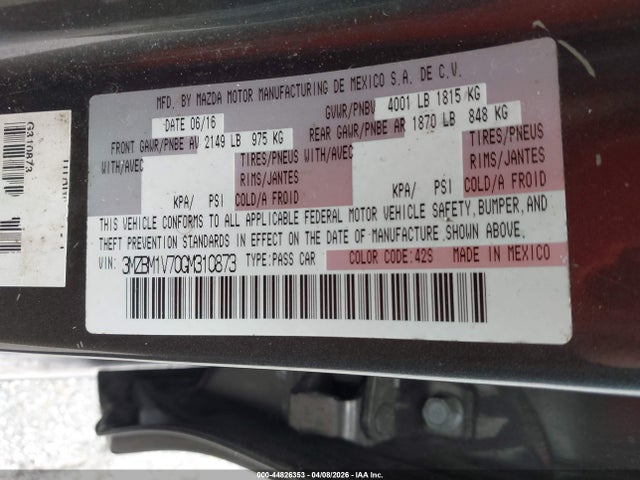 Aukcja sprzedaży 2016 Mazda Mazda3 I Touring, vin: 3MZBM1V70GM310873, numer aukcji: 44826353