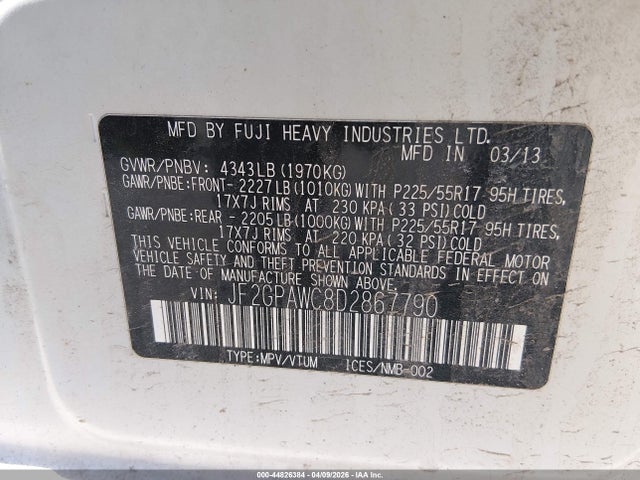 44826384 :رقم المزاد ، JF2GPAWC8D2867790 vin ، 2013 Subaru Xv Crosstrek 2.0i Premium مزاد بيع